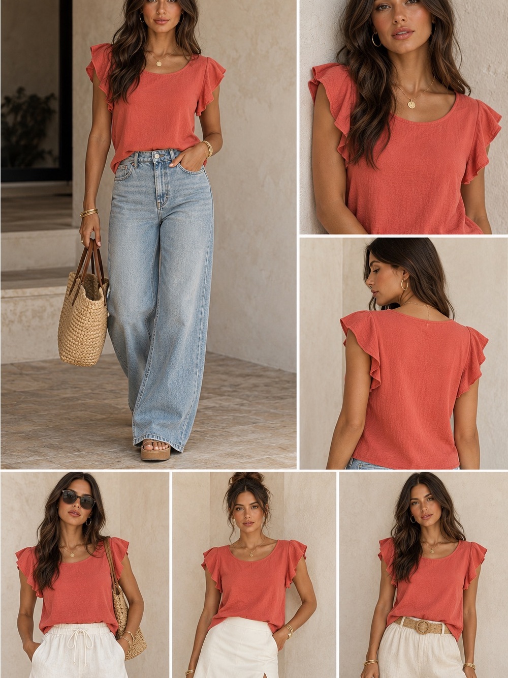 Ruffled Sleeve Blouse in Coral NWOT